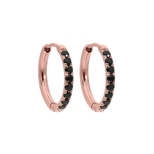 Eternity Earrings -  Rose gold with Jet stones - 15mm