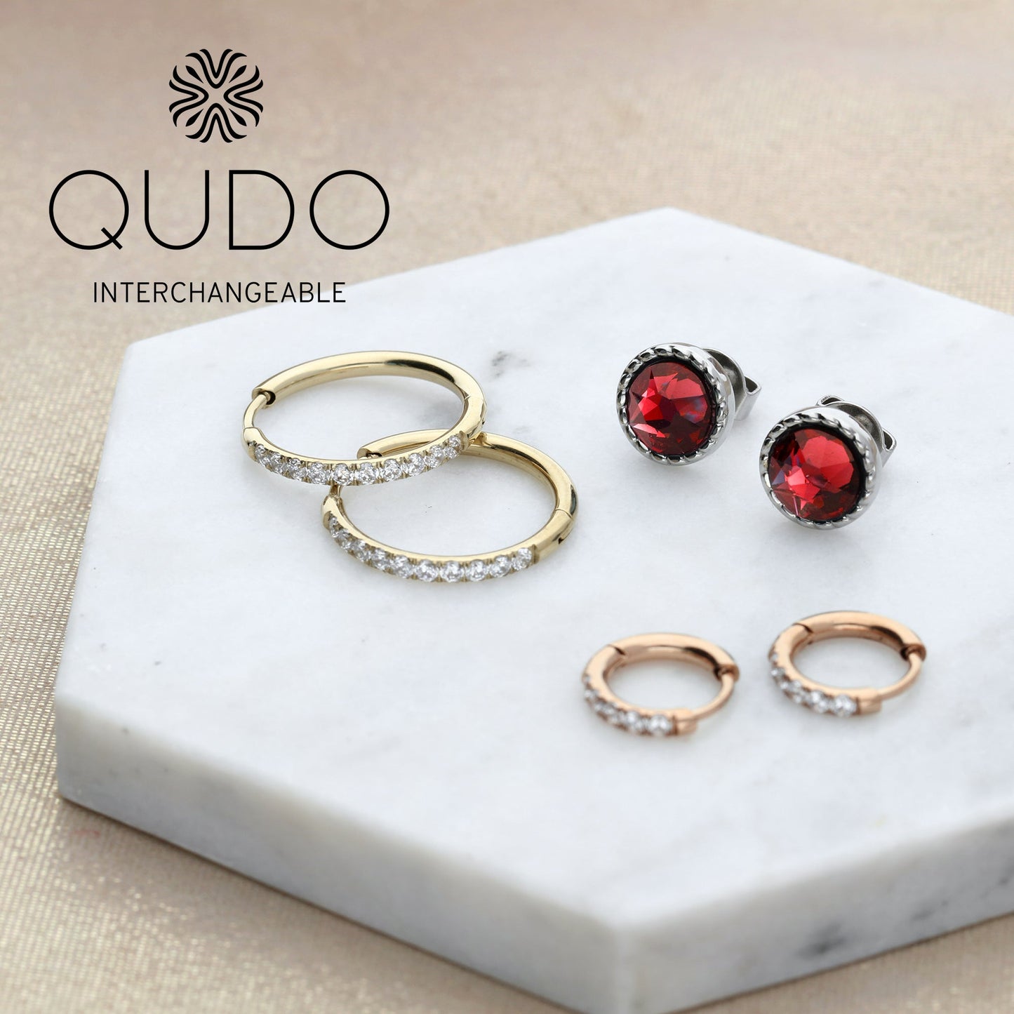Eternity Earrings - Rose gold with Jet stones - 15mm