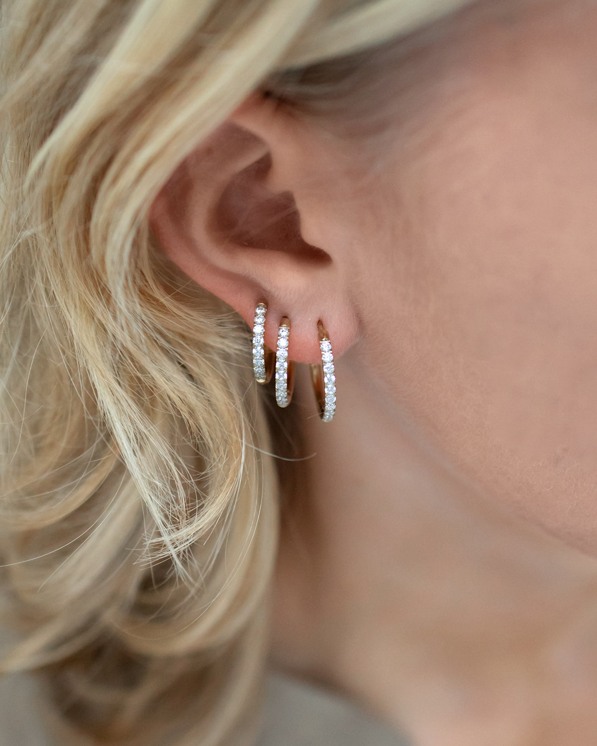 Eternity Earrings -  Rose gold with Jet stones - 15mm